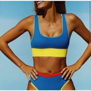 NWT Free People It’s Cool Now Blue and Yellow Bikini Top